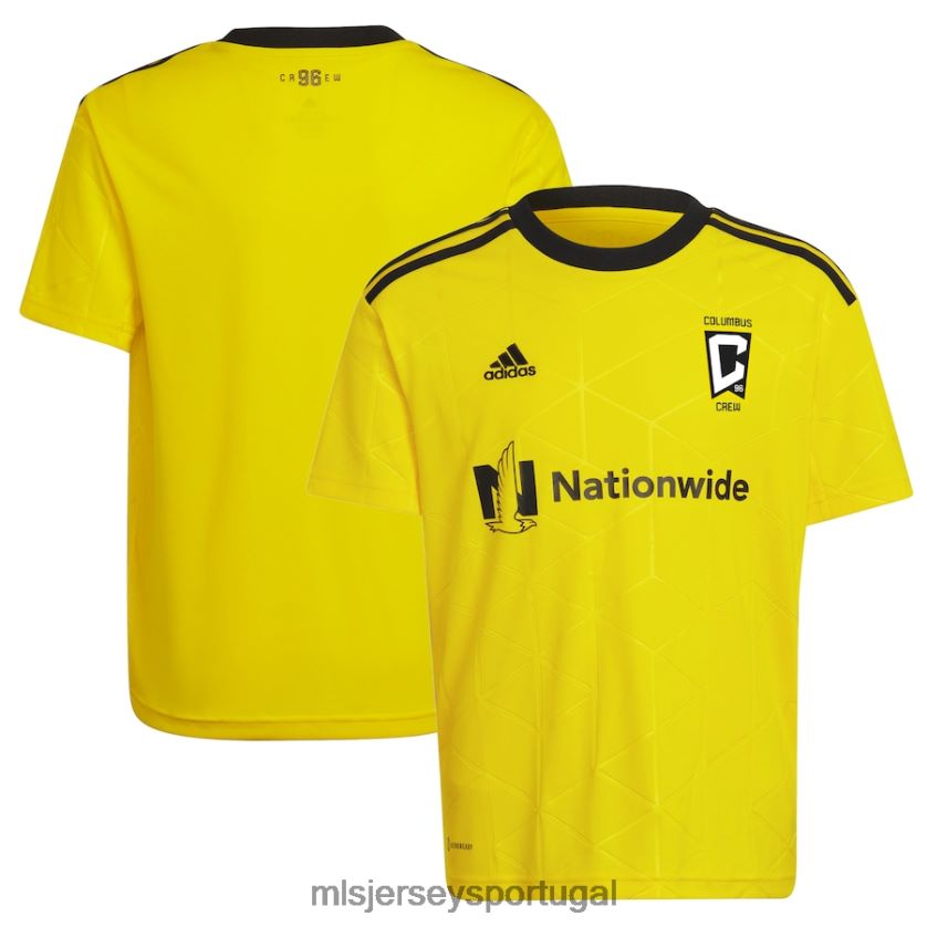 camisa columbus crew adidas amarelo 2022 gold standard kit réplica camisa em branco crianças MLS Jerseys T2BX44526