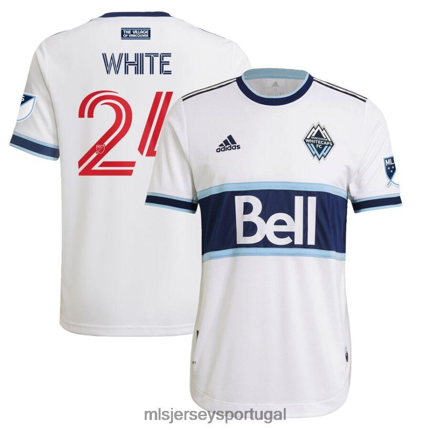 camisa vancouver whitecaps fc brian white adidas branco 2021 primário autêntico jogador jersey homens MLS Jerseys T2BX441511